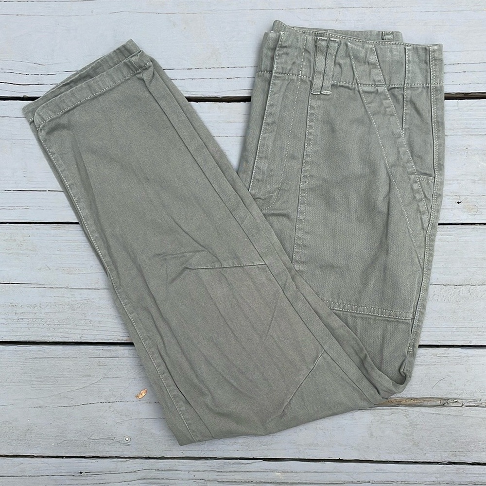 Olive Green High-Rise Cargo Straight Leg Pants